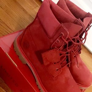 Red Timberlands, worn once!!